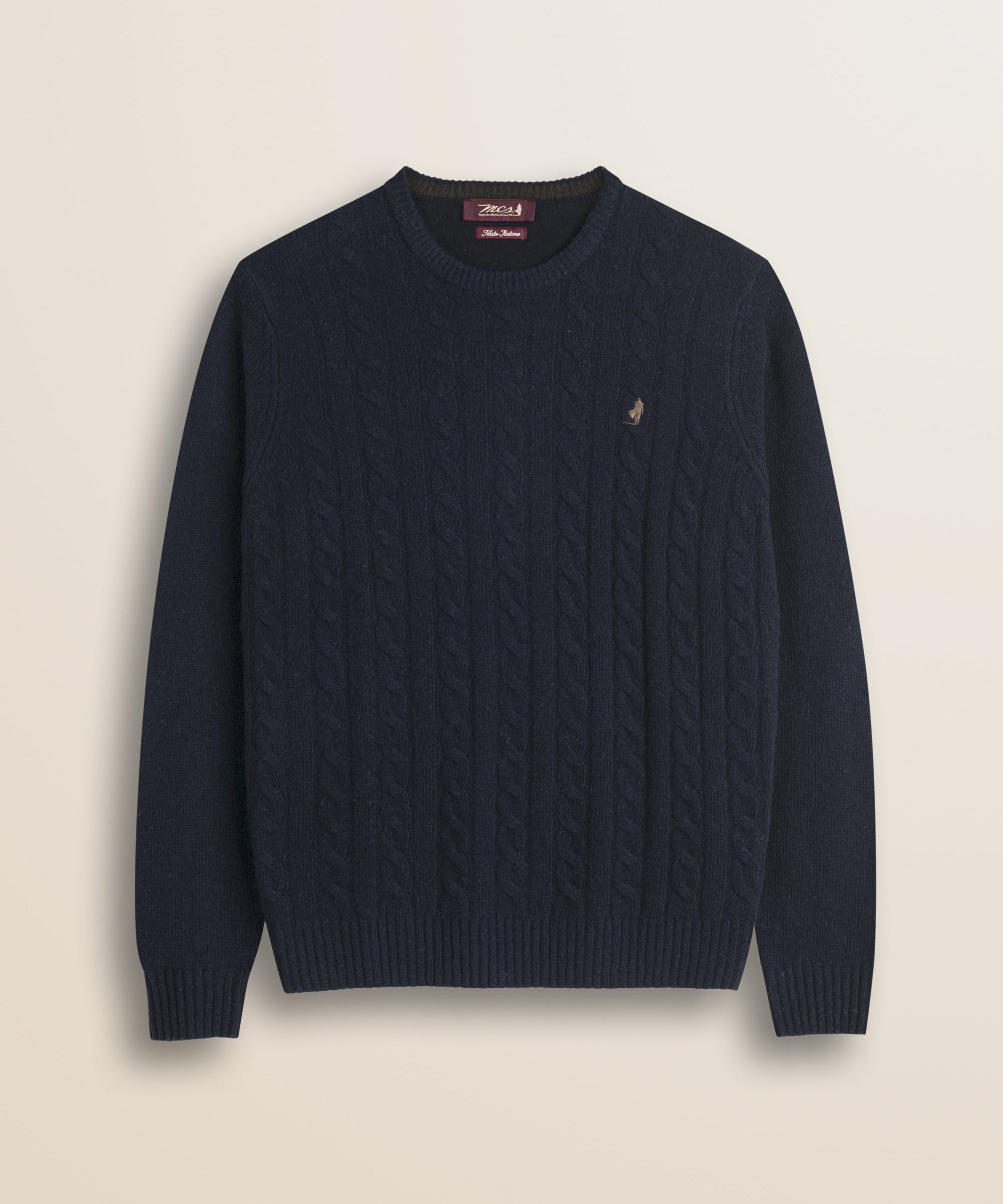 Maglione Girocollo a Trecce in Lambswool  fronte - Navy Blue