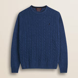Maglione Girocollo a Trecce in Lambswool  fronte - Medium Blue