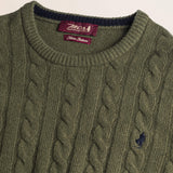 Maglione Girocollo a Trecce in Lambswool  dettaglio - Olive Night