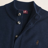 Cardigan in Cotone e Lana Collo in Piedi  dettaglio - Navy Blue