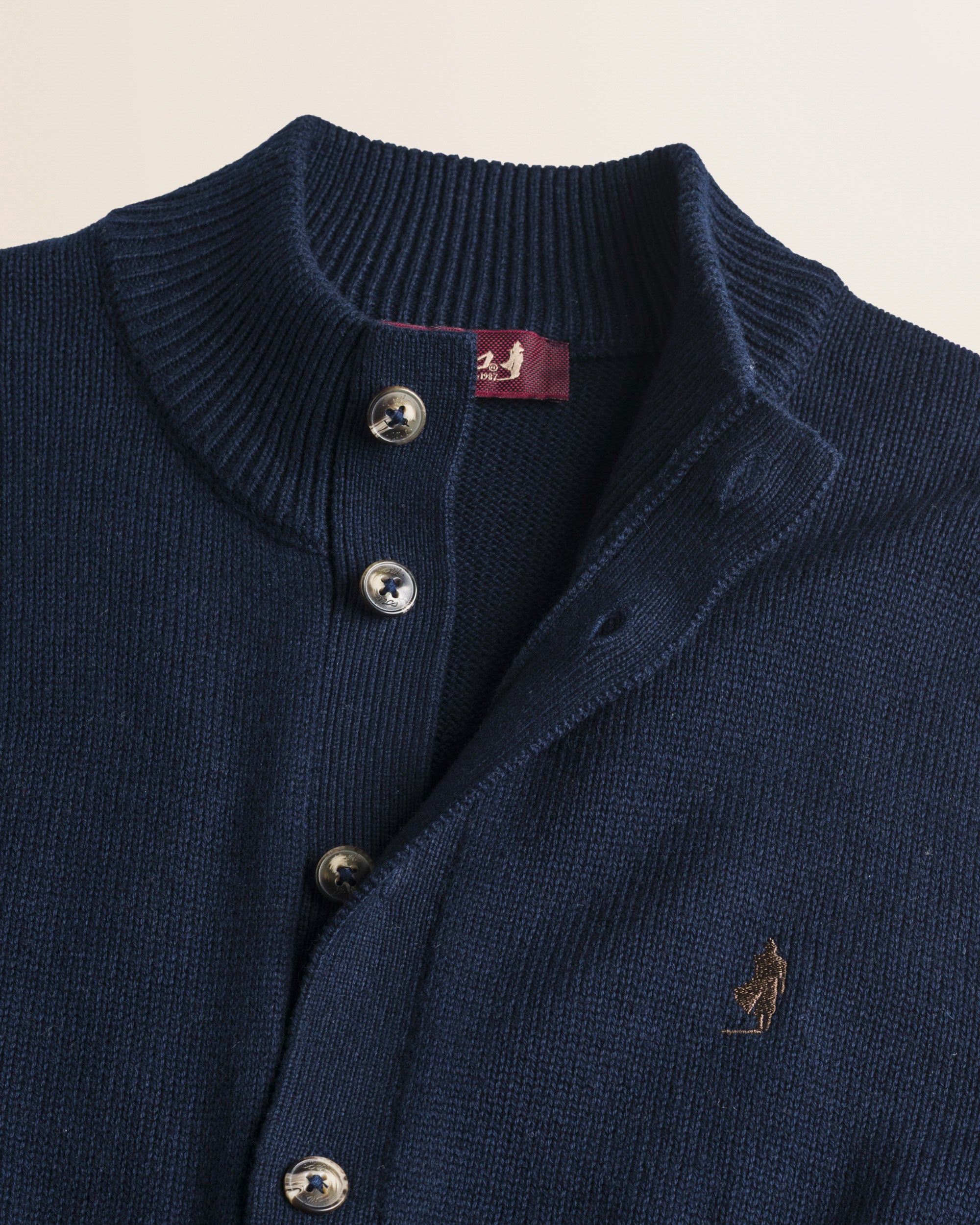 Cardigan in Cotone e Lana Collo in Piedi  dettaglio - Navy Blue