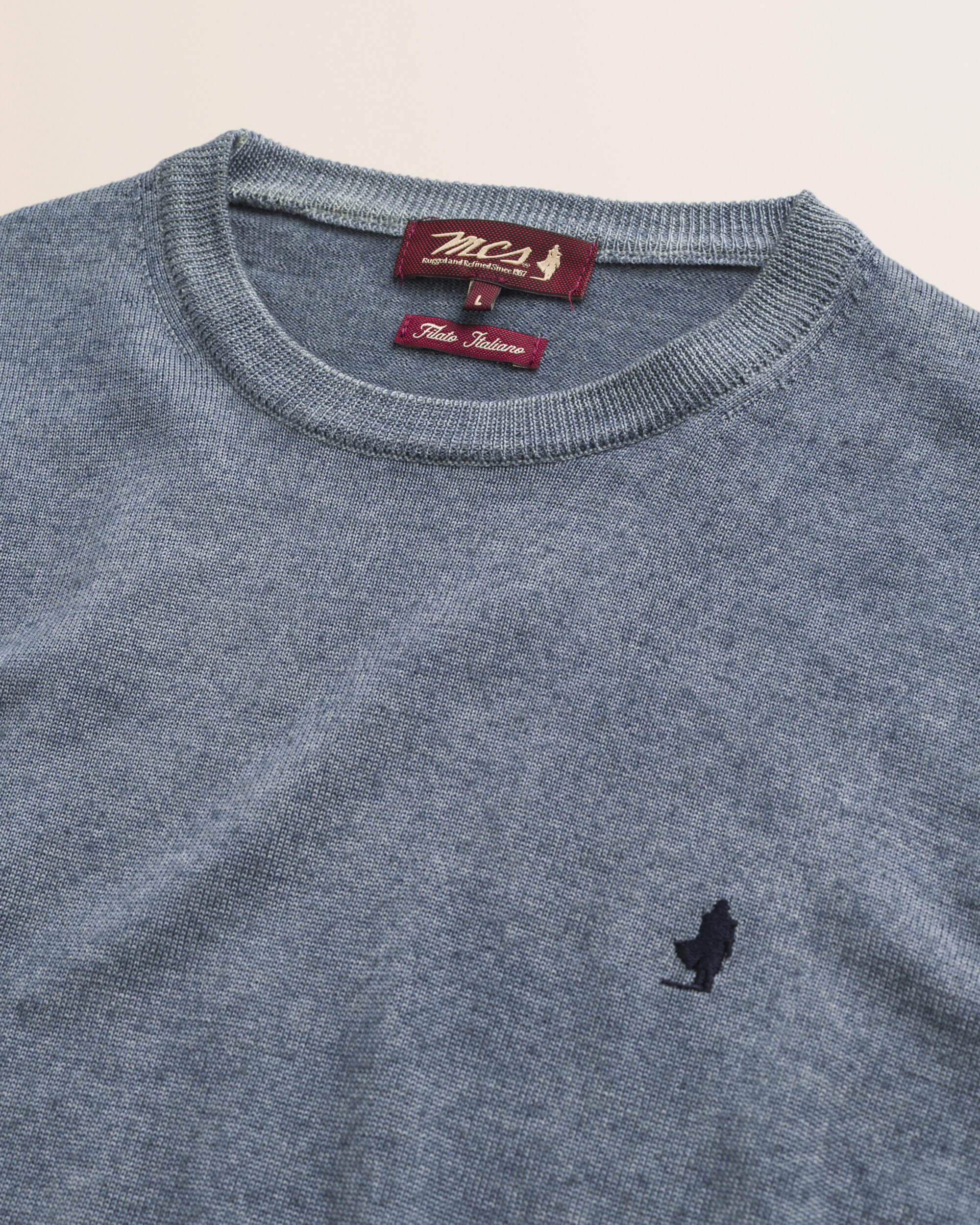 Maglia Girocollo in Pura Lana Merino  dettaglio - Light Navy
