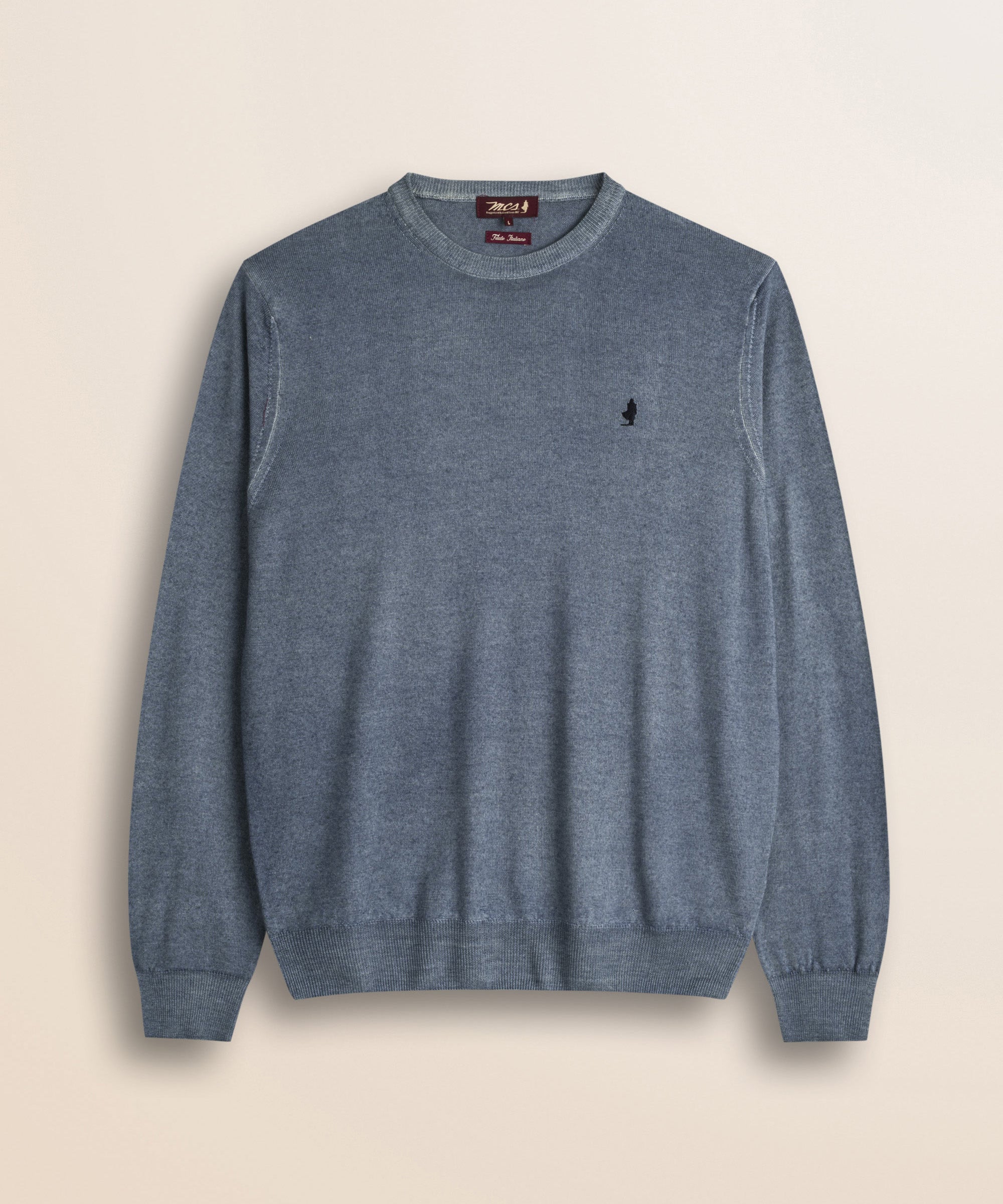 Maglia Girocollo in Pura Lana Merino  fronte - Light Navy
