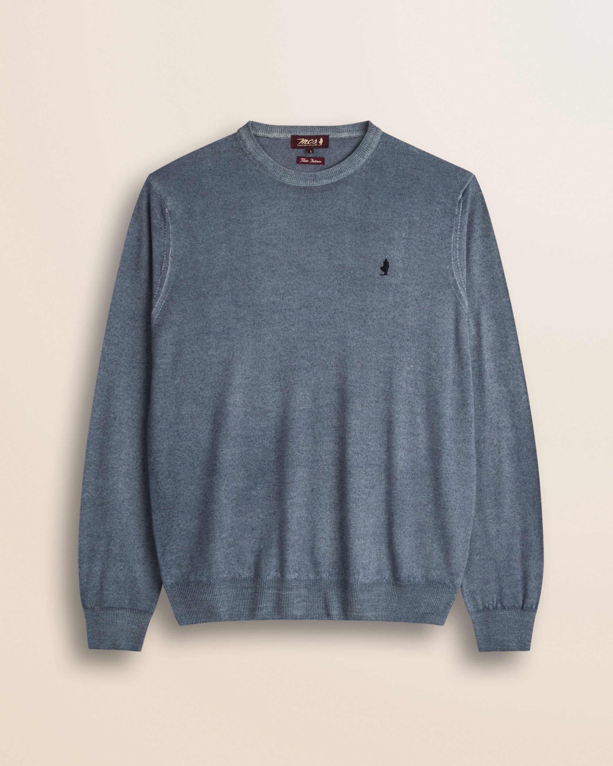 Maglia Girocollo in Pura Lana Merino  fronte - Light Navy