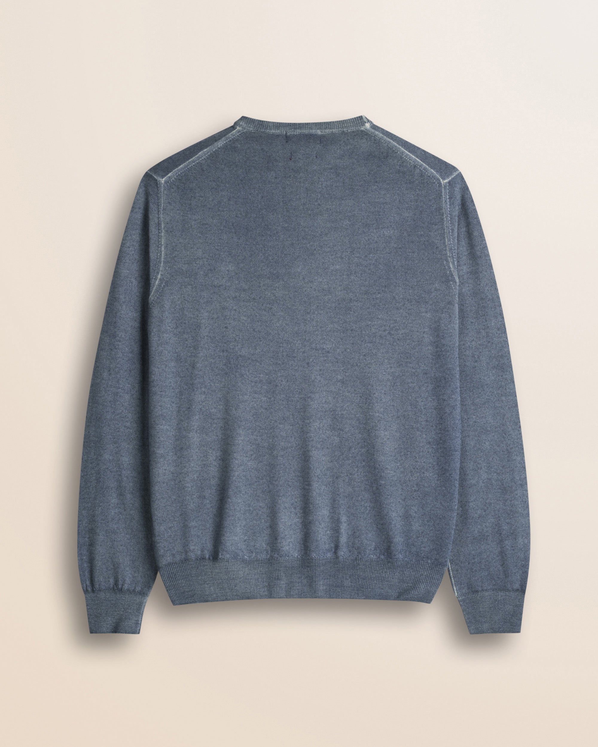 Maglia Girocollo in Pura Lana Merino  retro - Light Navy