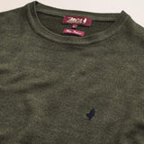 Maglia Girocollo in Pura Lana Merino  dettaglio - Olive Night