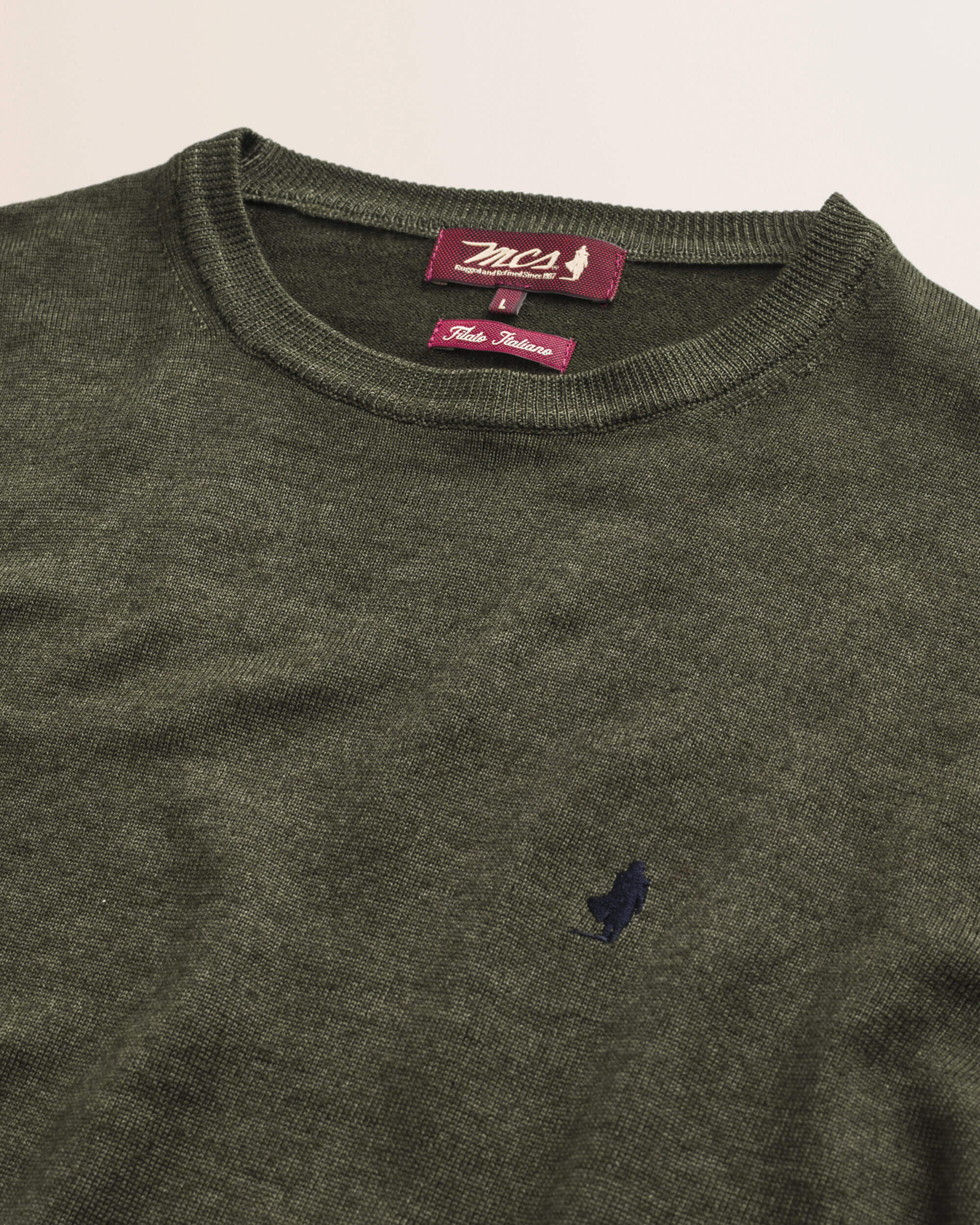 Maglia Girocollo in Pura Lana Merino  dettaglio - Olive Night