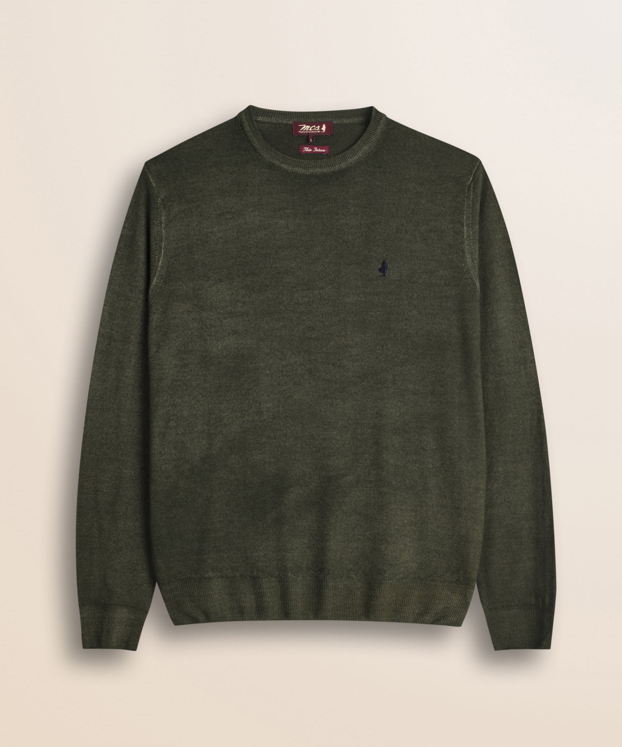 Maglia Girocollo in Pura Lana Merino  fronte - Olive Night