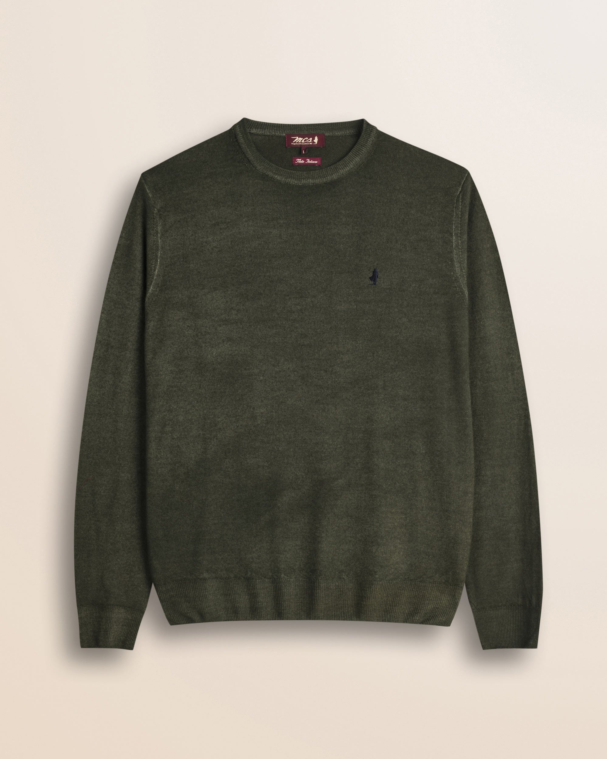 Maglia Girocollo in Pura Lana Merino  fronte - Olive Night