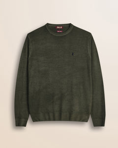 Maglia Girocollo in Pura Lana Merino  fronte - Olive Night