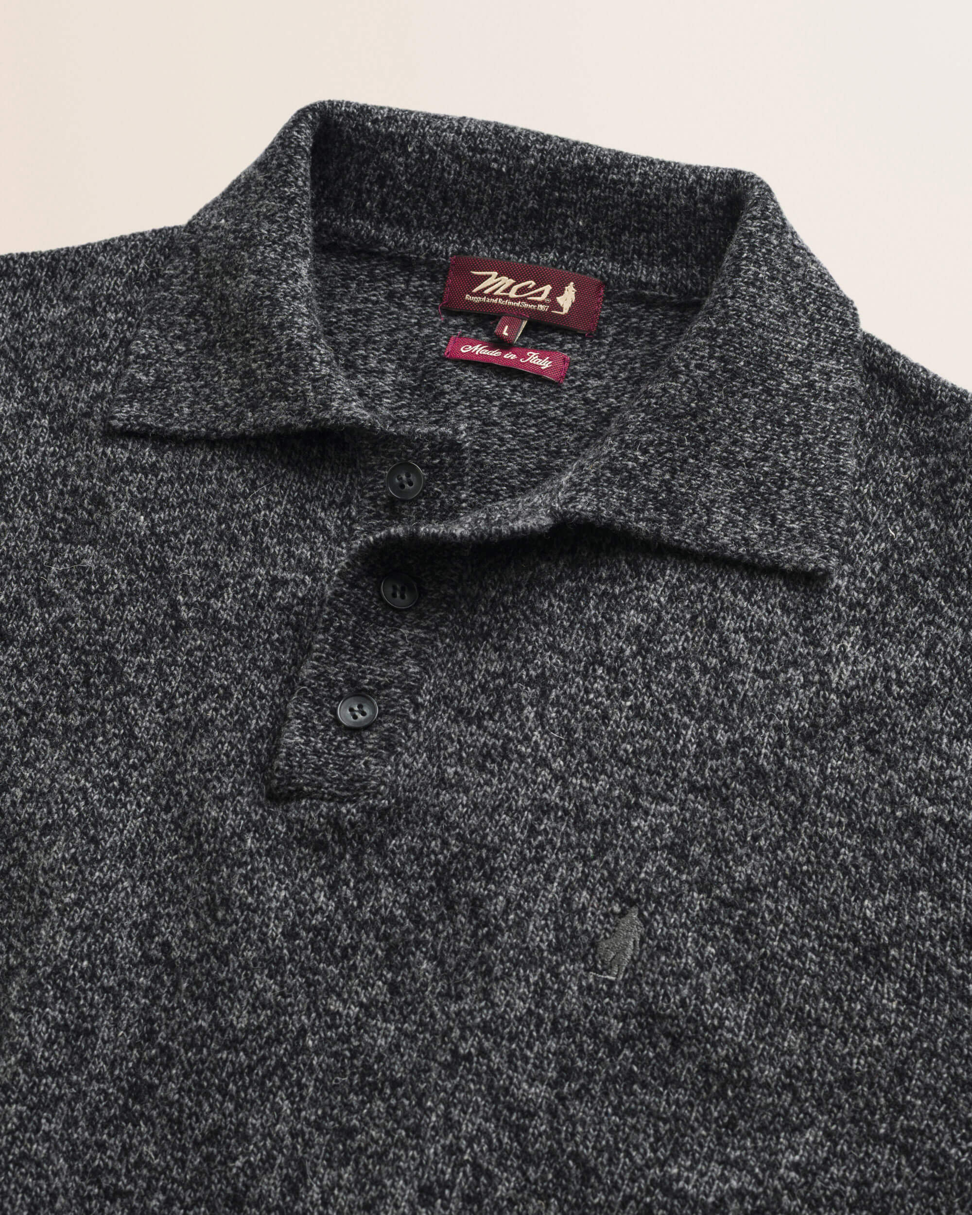 Maglione Polo in Lambswool Mouliné  dettaglio - Charcol