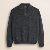 Maglione Polo in Lambswool Mouliné  fronte - Charcol
