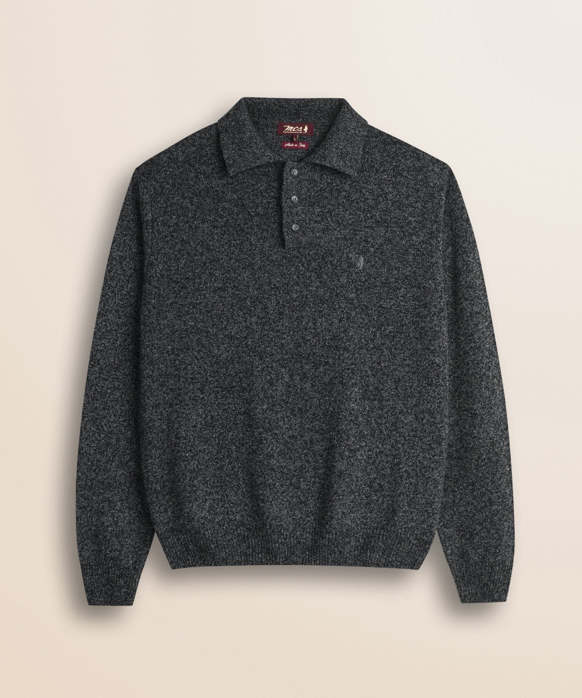 Maglione Polo in Lambswool Mouliné  fronte - Charcol