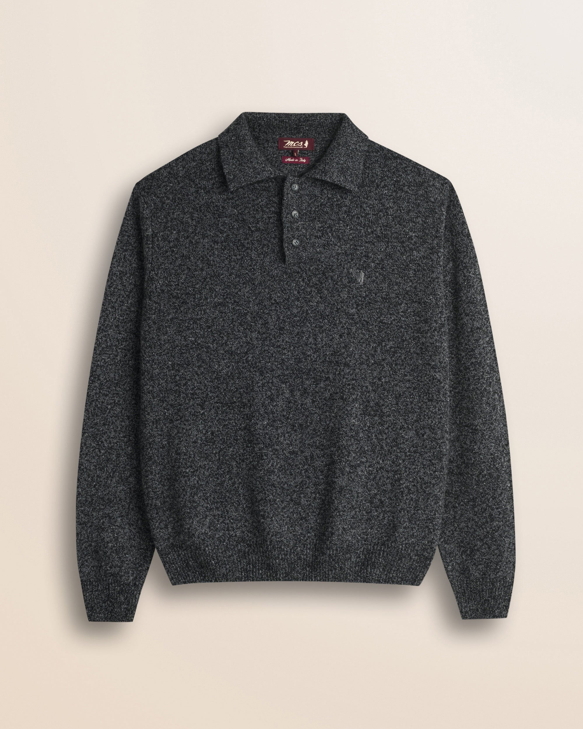 Maglione Polo in Lambswool Mouliné  fronte - Charcol