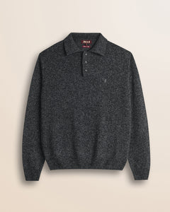 Maglione Polo in Lambswool Mouliné  fronte - Charcol
