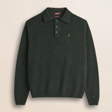 Maglione Polo in Lambswool Mouliné  fronte - Olive Night