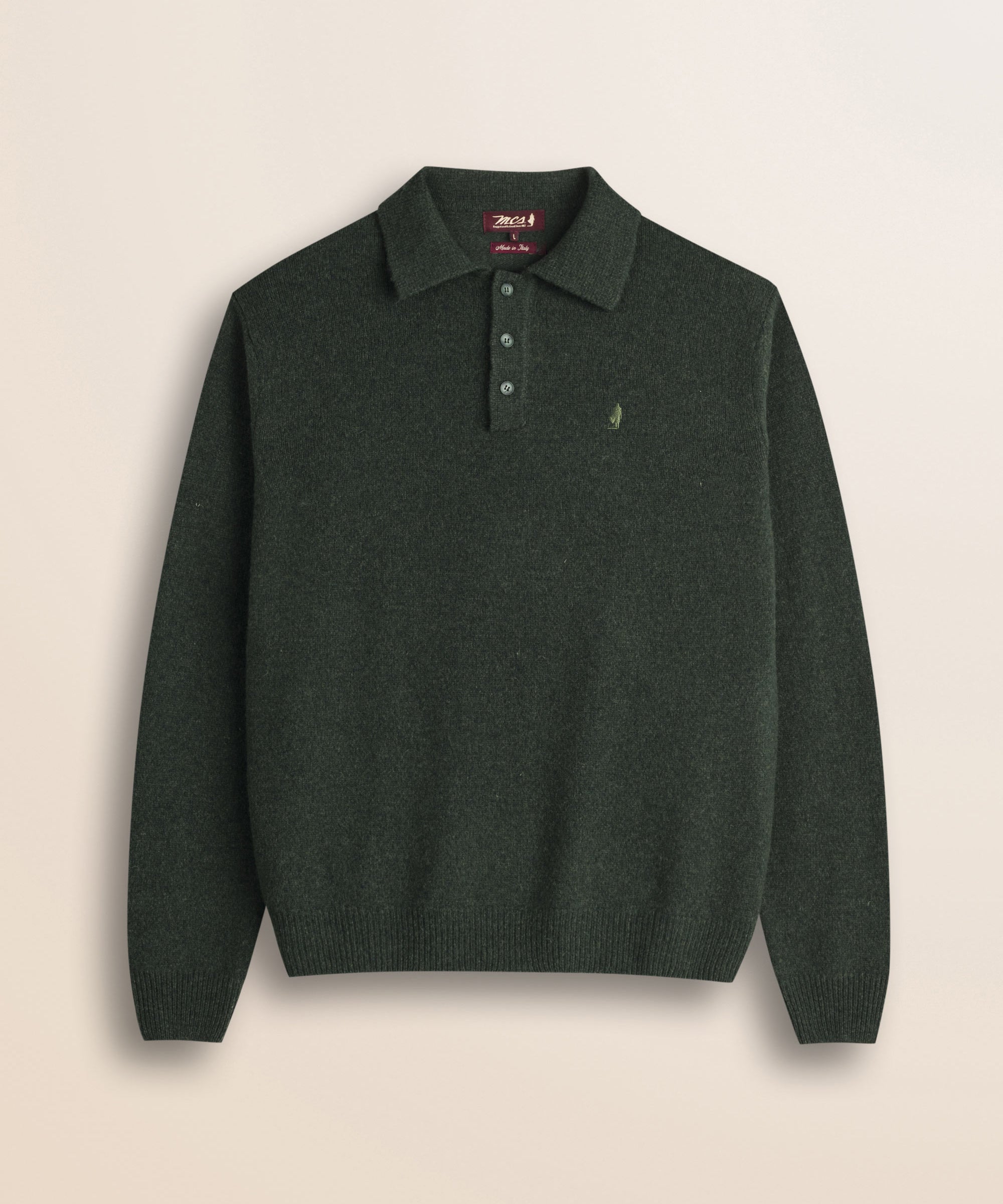 Maglione Polo in Lambswool Mouliné  fronte - Olive Night