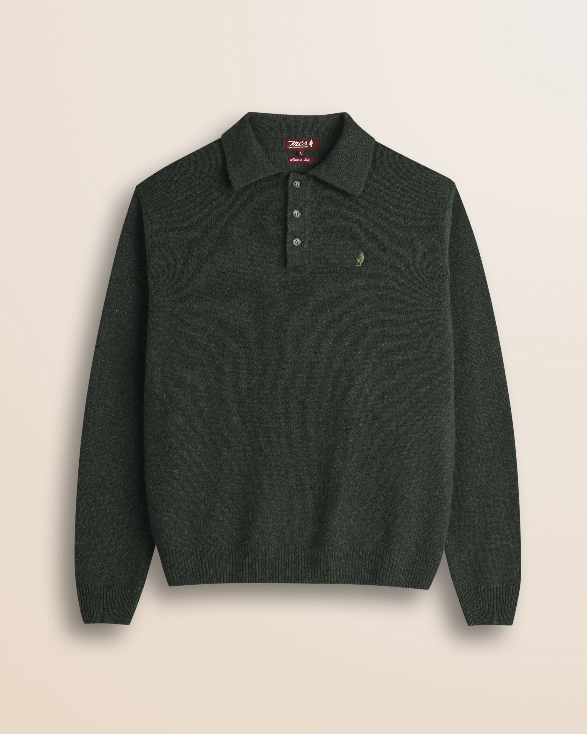 Maglione Polo in Lambswool Mouliné  fronte - Olive Night
