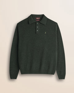 Maglione Polo in Lambswool Mouliné  fronte - Olive Night