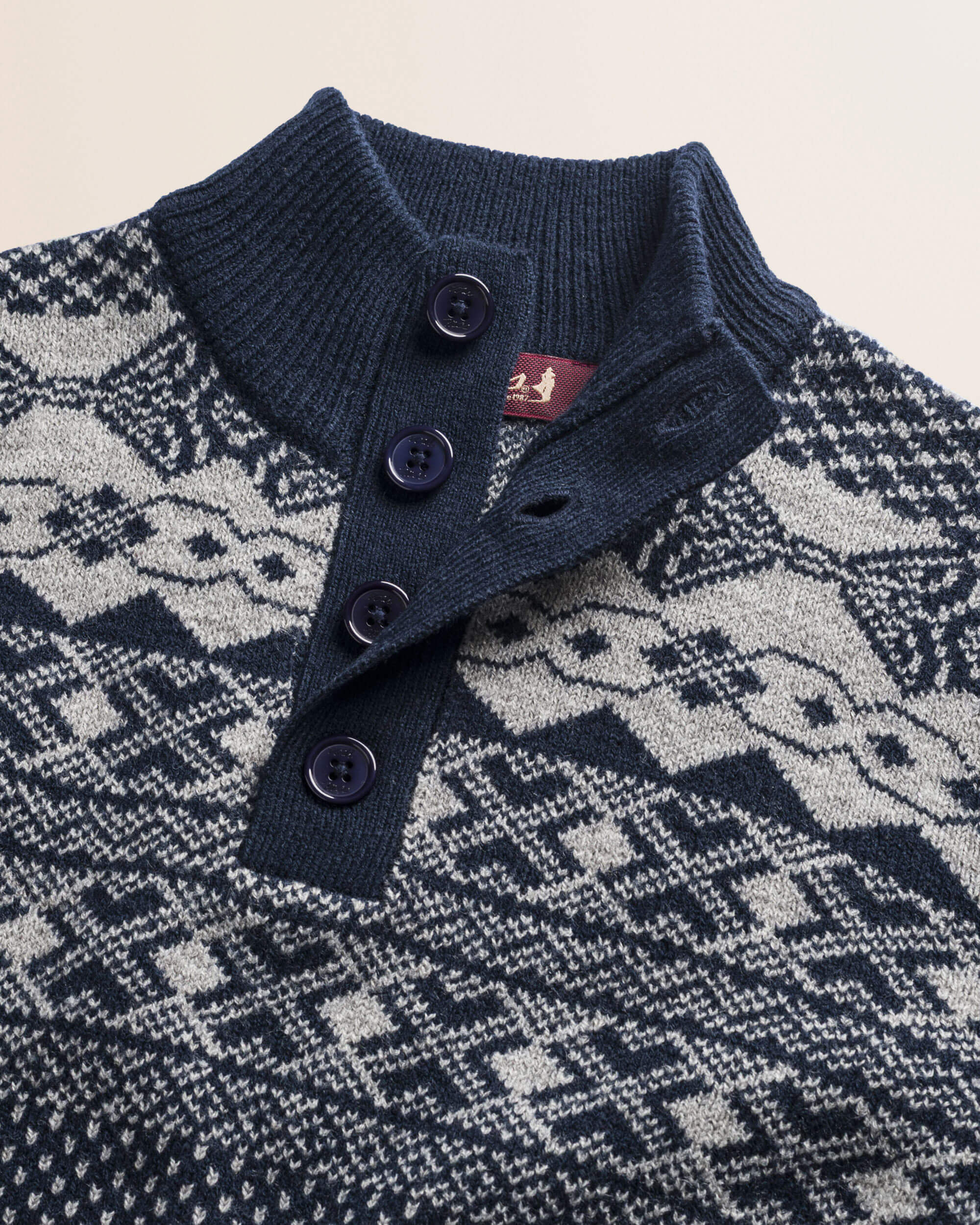 Maglione Fair Isle con Collo Camionista dettaglio - Blue Fairisles