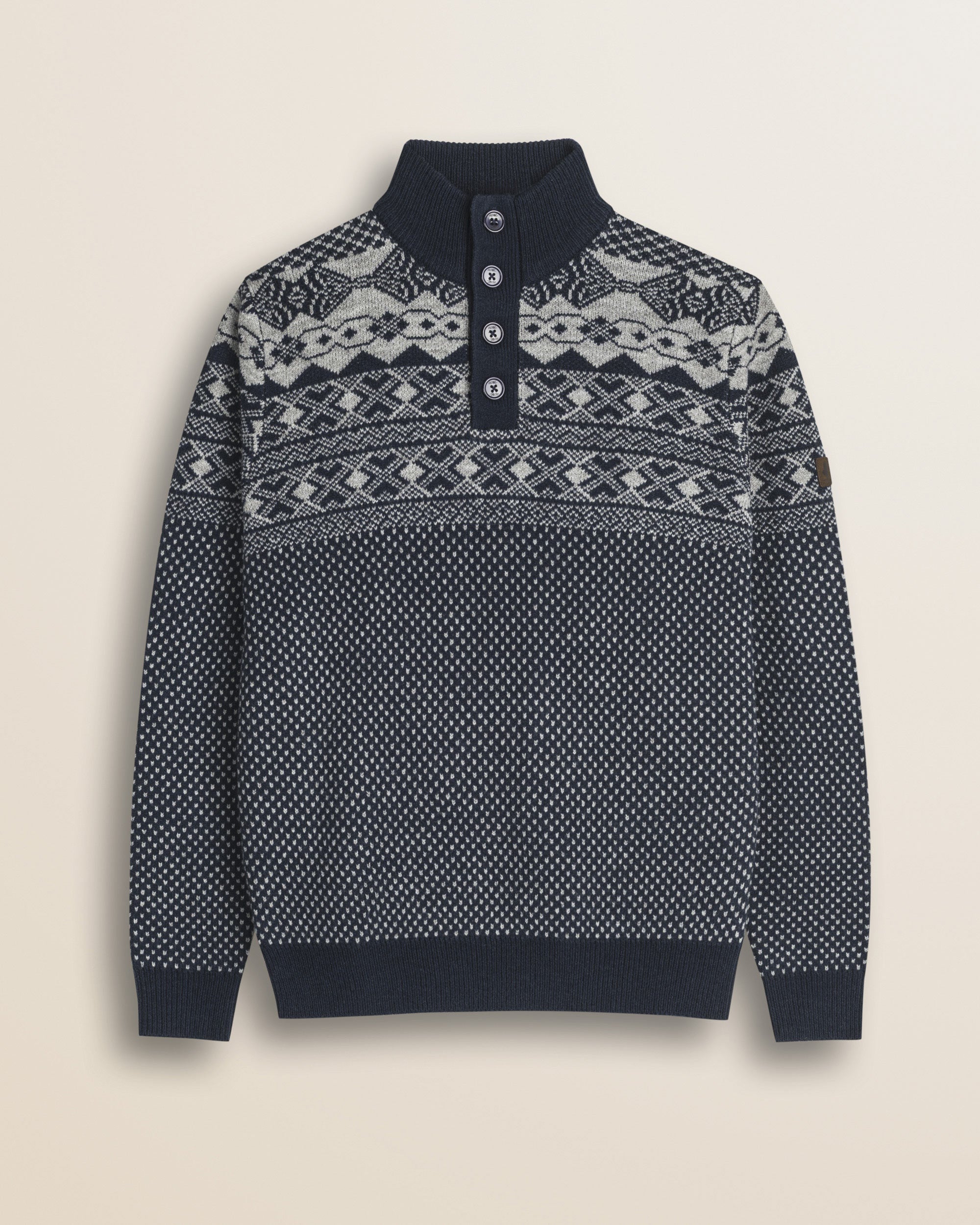 Maglione Fair Isle con Collo Camionista fronte - Blue Fairisles