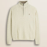 Maglione Mezza Zip a Trecce in Lambswool  fronte - Gardenia