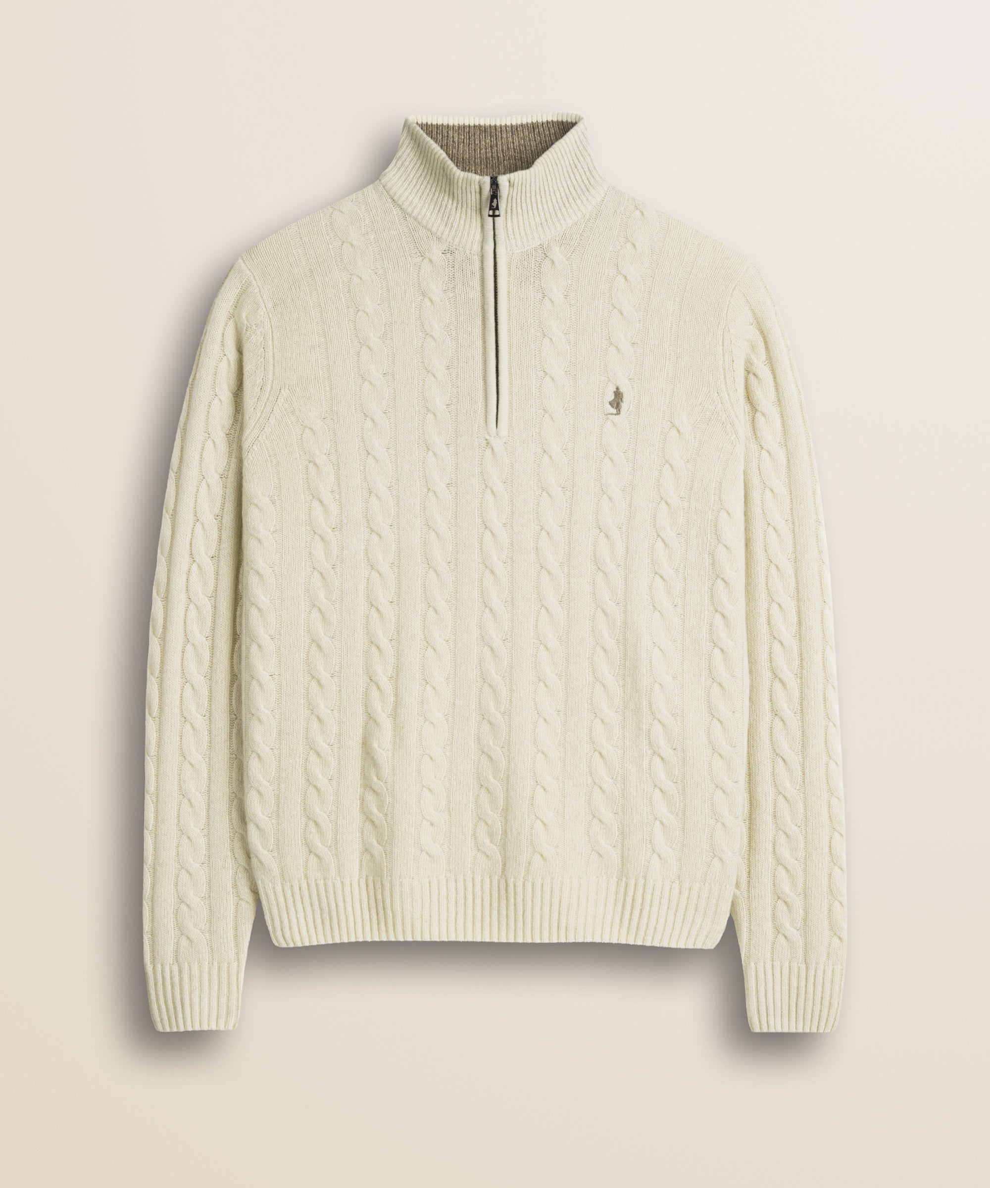 Maglione Mezza Zip a Trecce in Lambswool  fronte - Gardenia