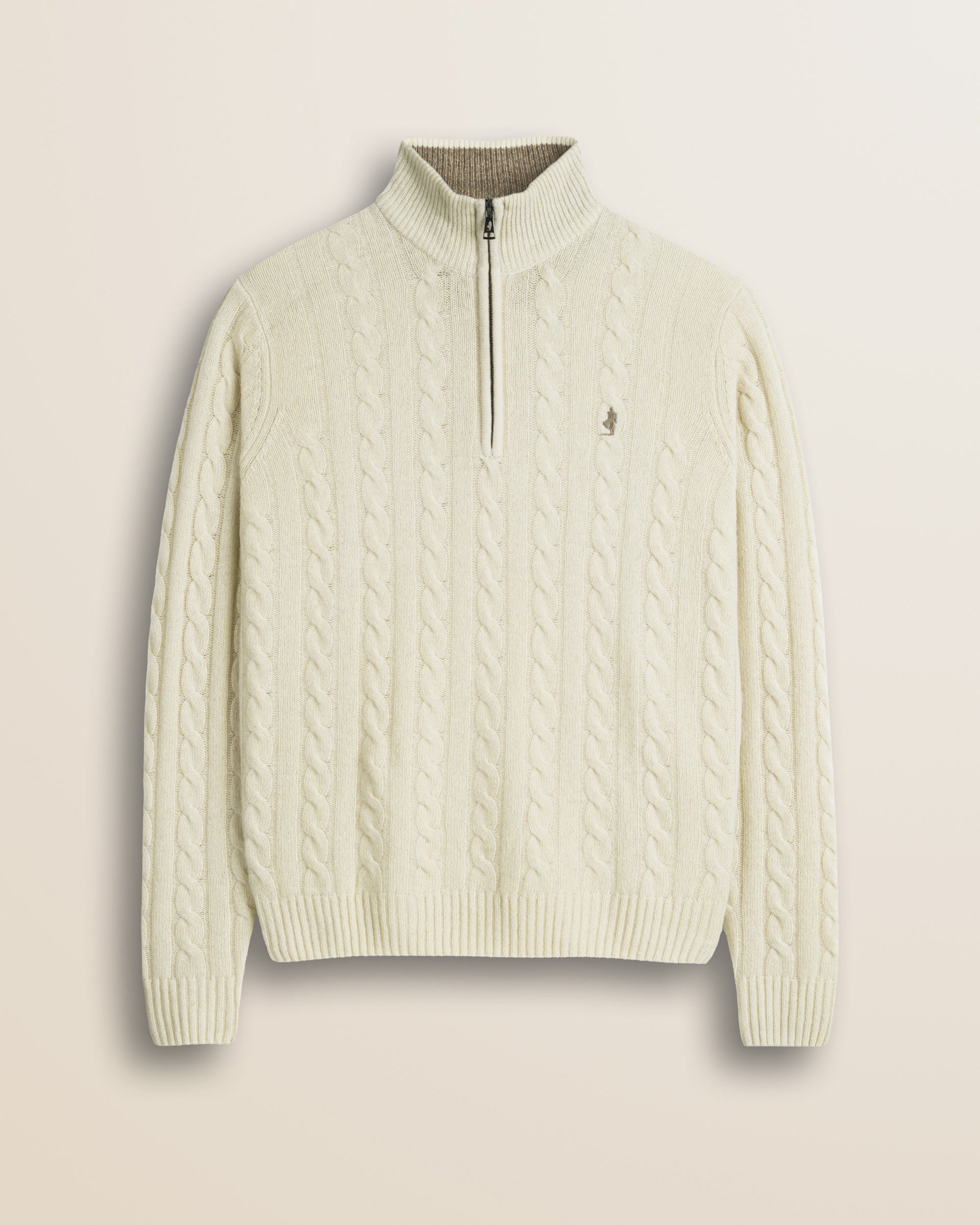 Maglione Mezza Zip a Trecce in Lambswool  fronte - Gardenia