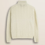 Maglione Mezza Zip a Trecce in Lambswool  retro - Gardenia