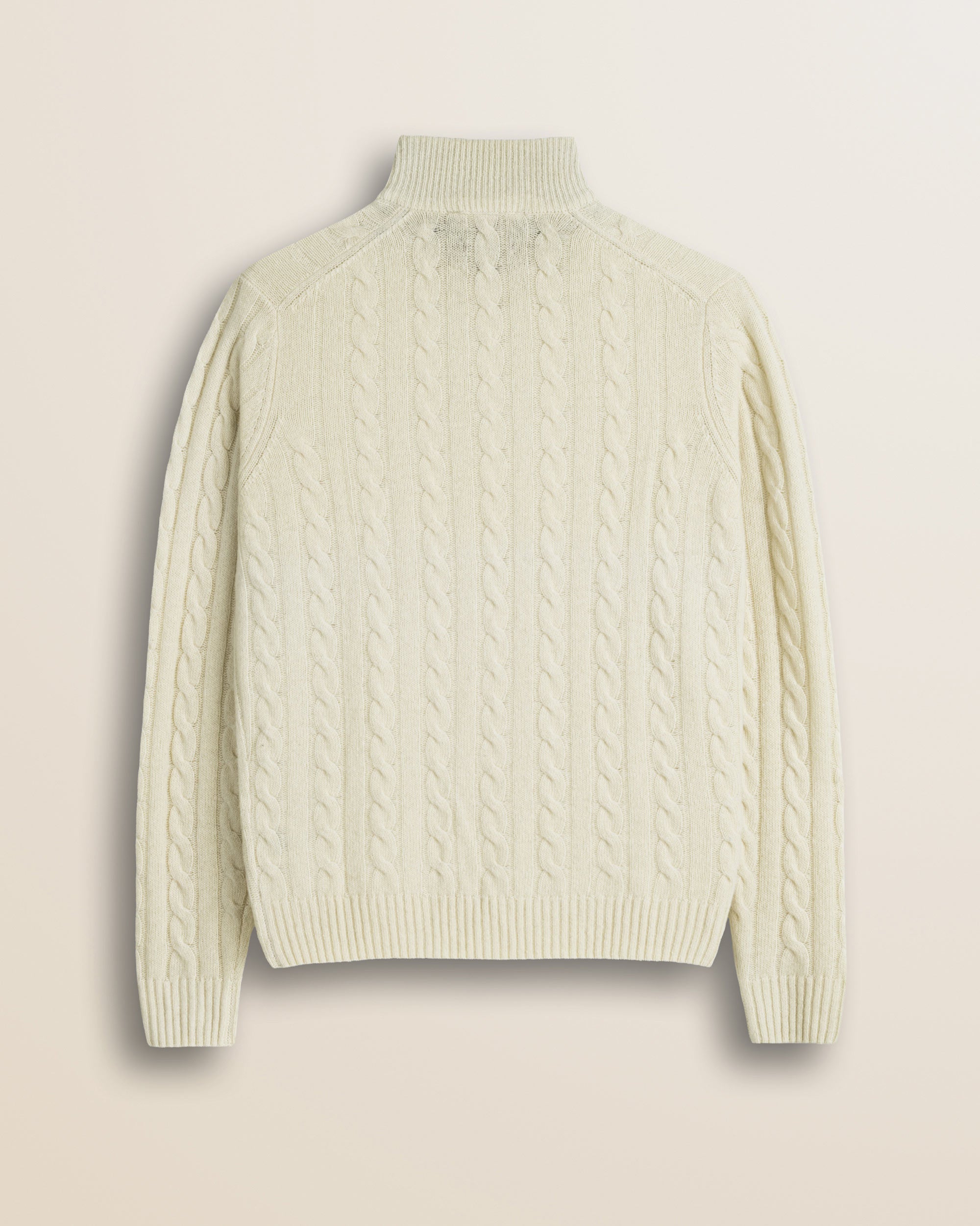 Maglione Mezza Zip a Trecce in Lambswool  retro - Gardenia