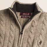 Maglione Mezza Zip a Trecce in Lambswool  dettaglio - Sand