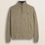 Maglione Mezza Zip a Trecce in Lambswool  fronte - Sand