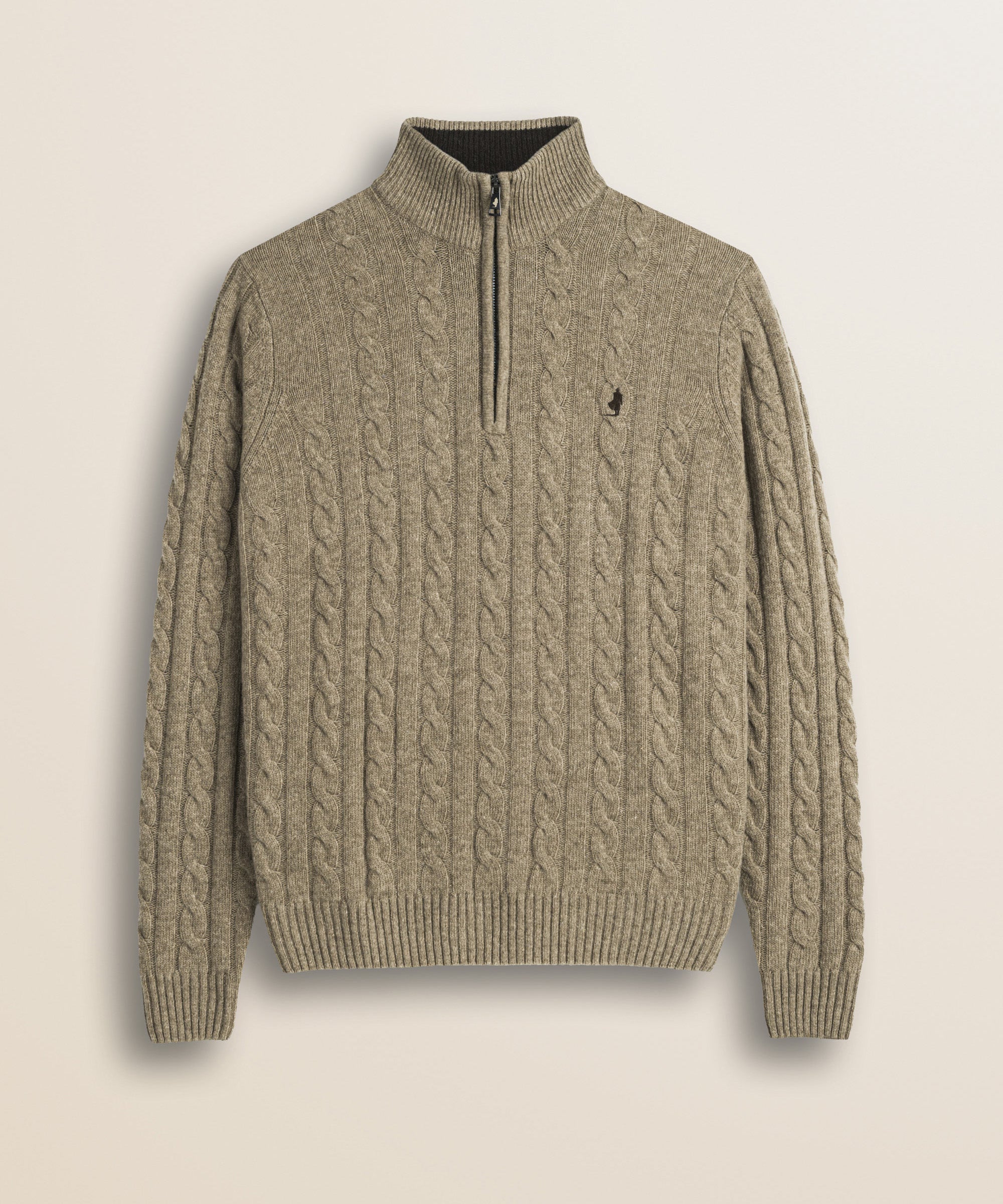 Maglione Mezza Zip a Trecce in Lambswool  fronte - Sand