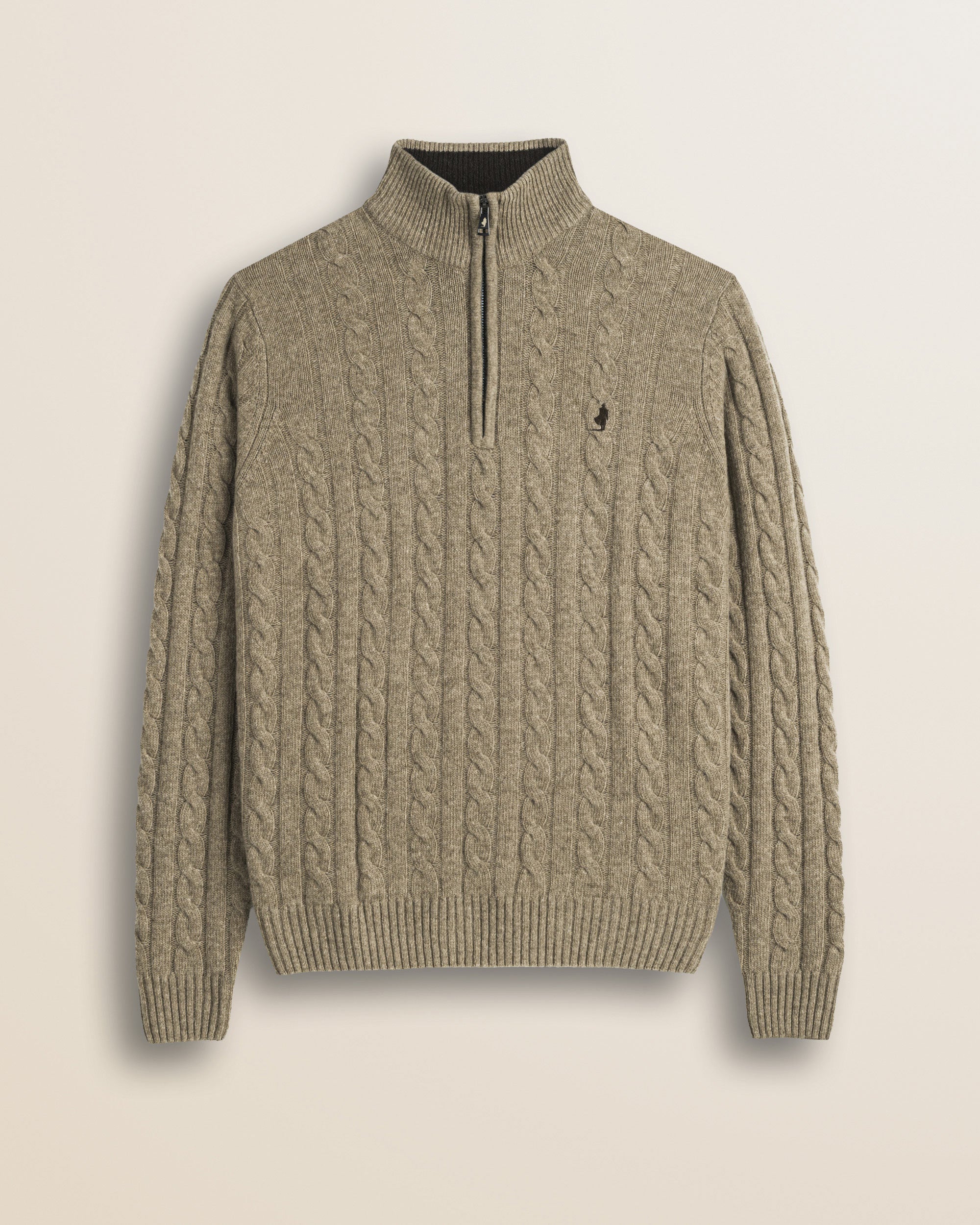 Maglione Mezza Zip a Trecce in Lambswool  fronte - Sand