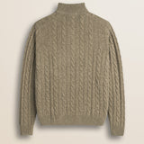 Maglione Mezza Zip a Trecce in Lambswool  retro - Sand