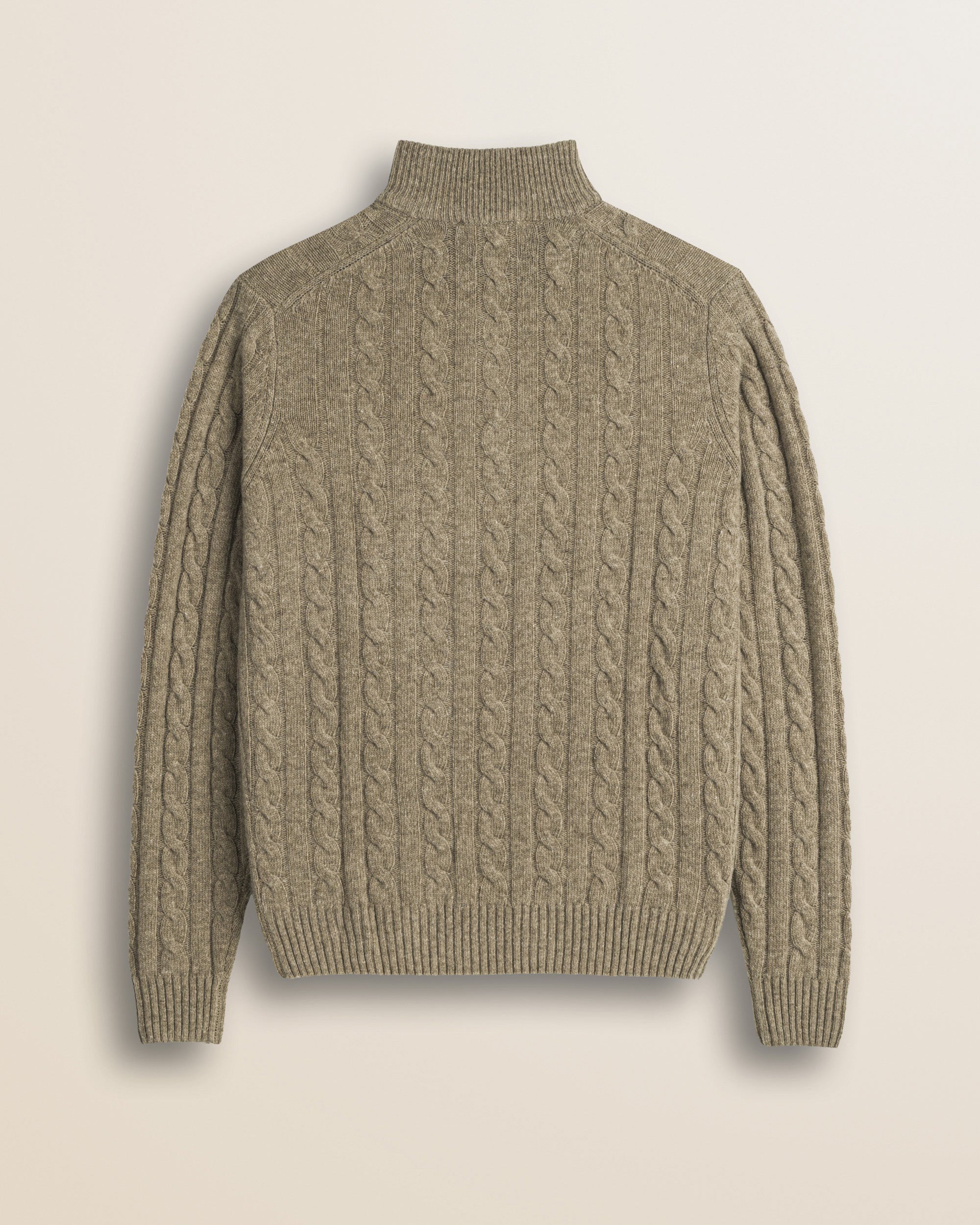 Maglione Mezza Zip a Trecce in Lambswool  retro - Sand