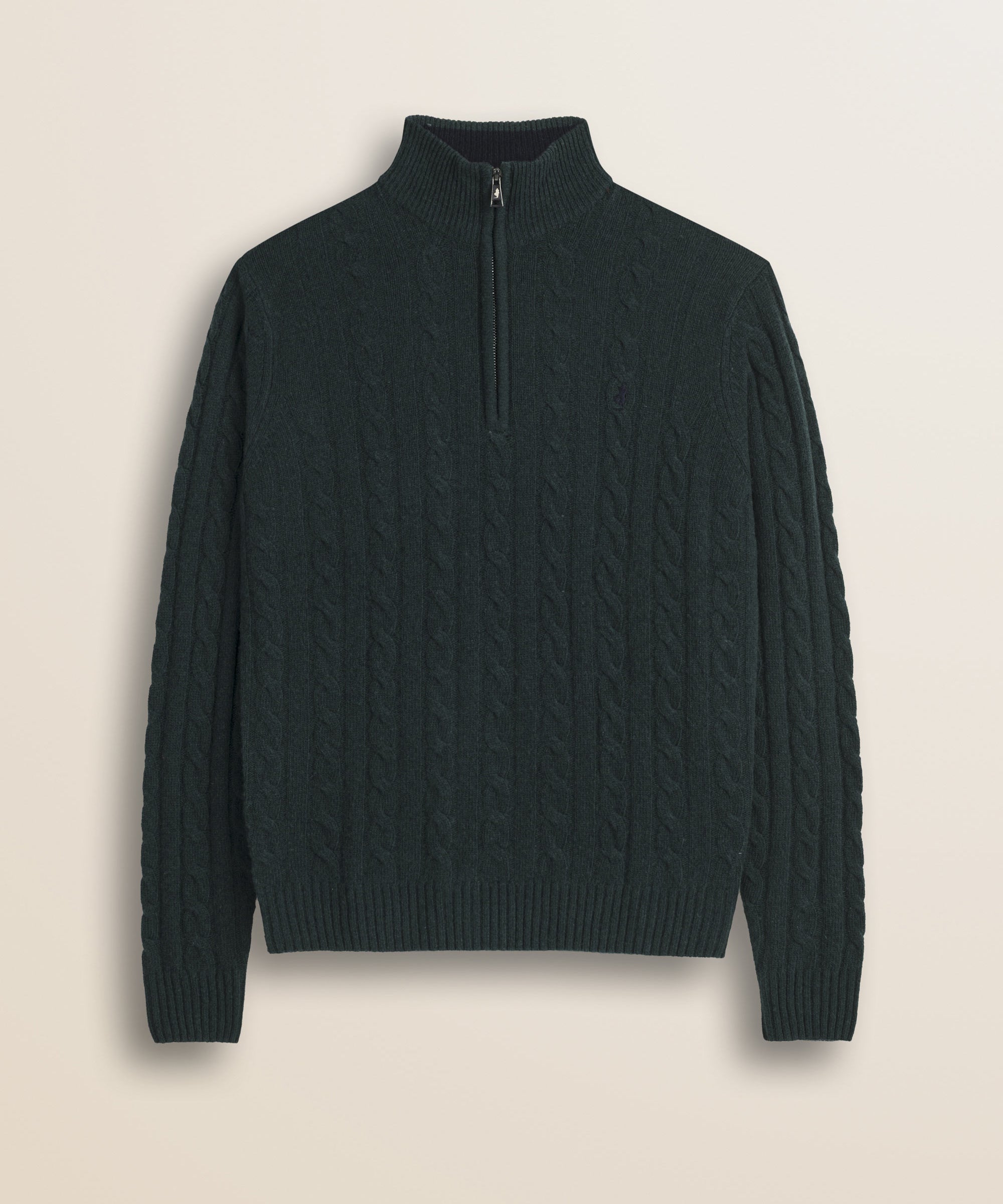 Maglione Mezza Zip a Trecce in Lambswool  fronte - Ponderosa Pine