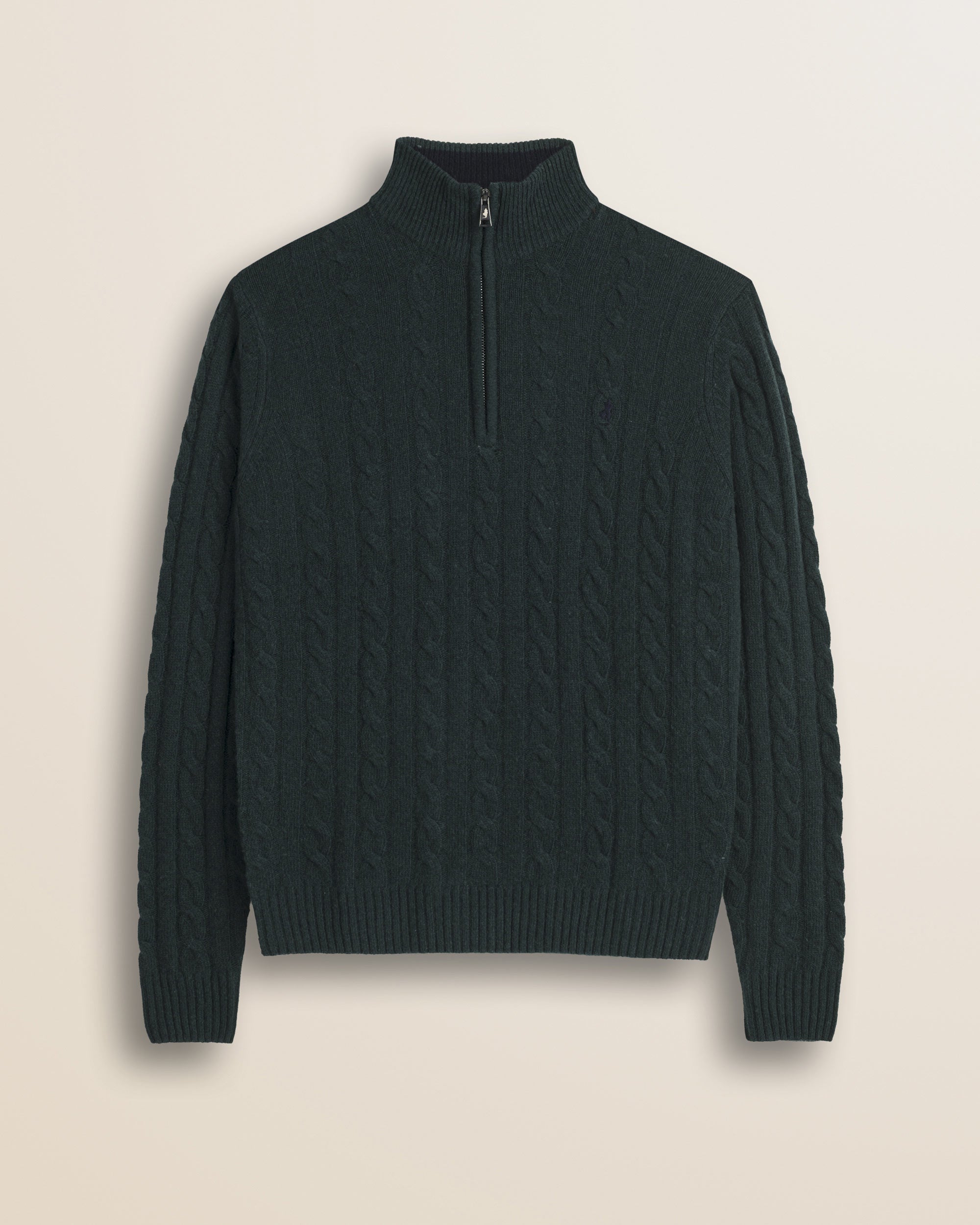 Maglione Mezza Zip a Trecce in Lambswool  fronte - Ponderosa Pine