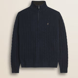 Maglione Mezza Zip a Trecce in Lambswool  fronte - Navy Blue