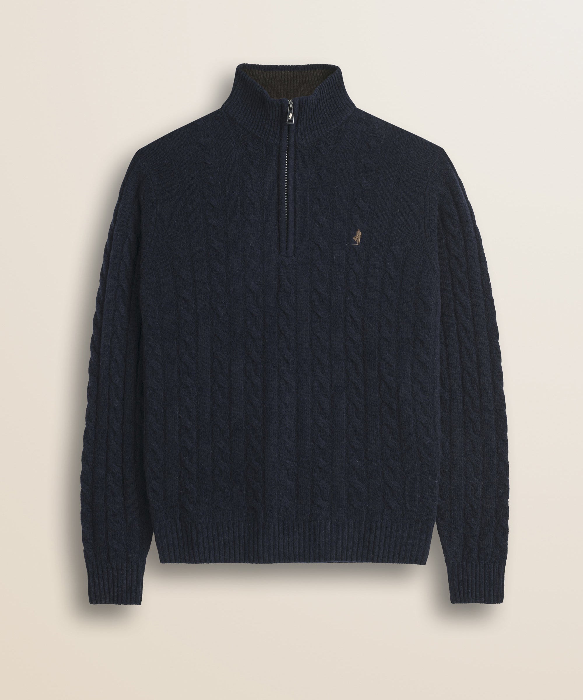 Maglione Mezza Zip a Trecce in Lambswool  fronte - Navy Blue