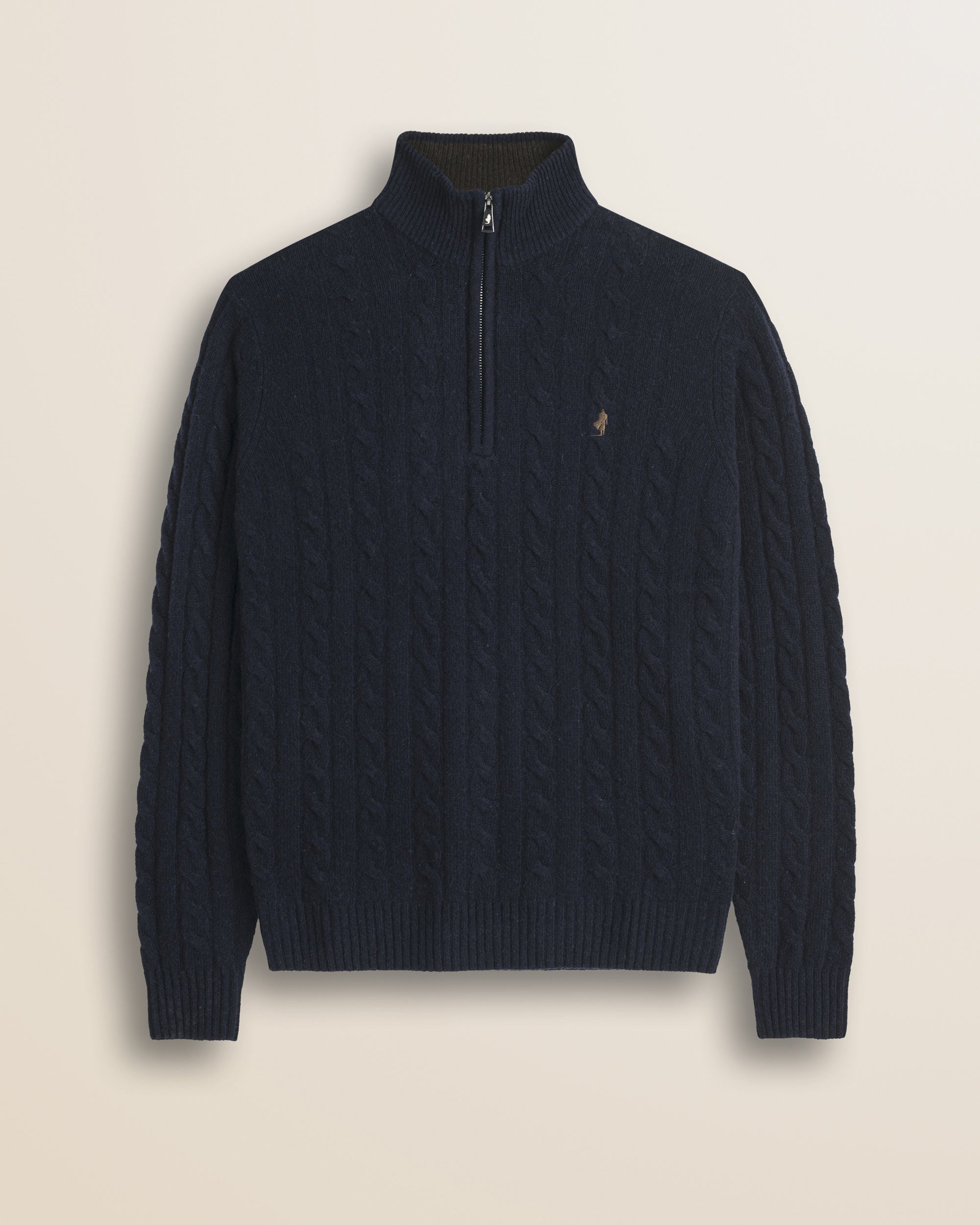 Maglione Mezza Zip a Trecce in Lambswool  fronte - Navy Blue