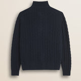 Maglione Mezza Zip a Trecce in Lambswool  retro - Navy Blue