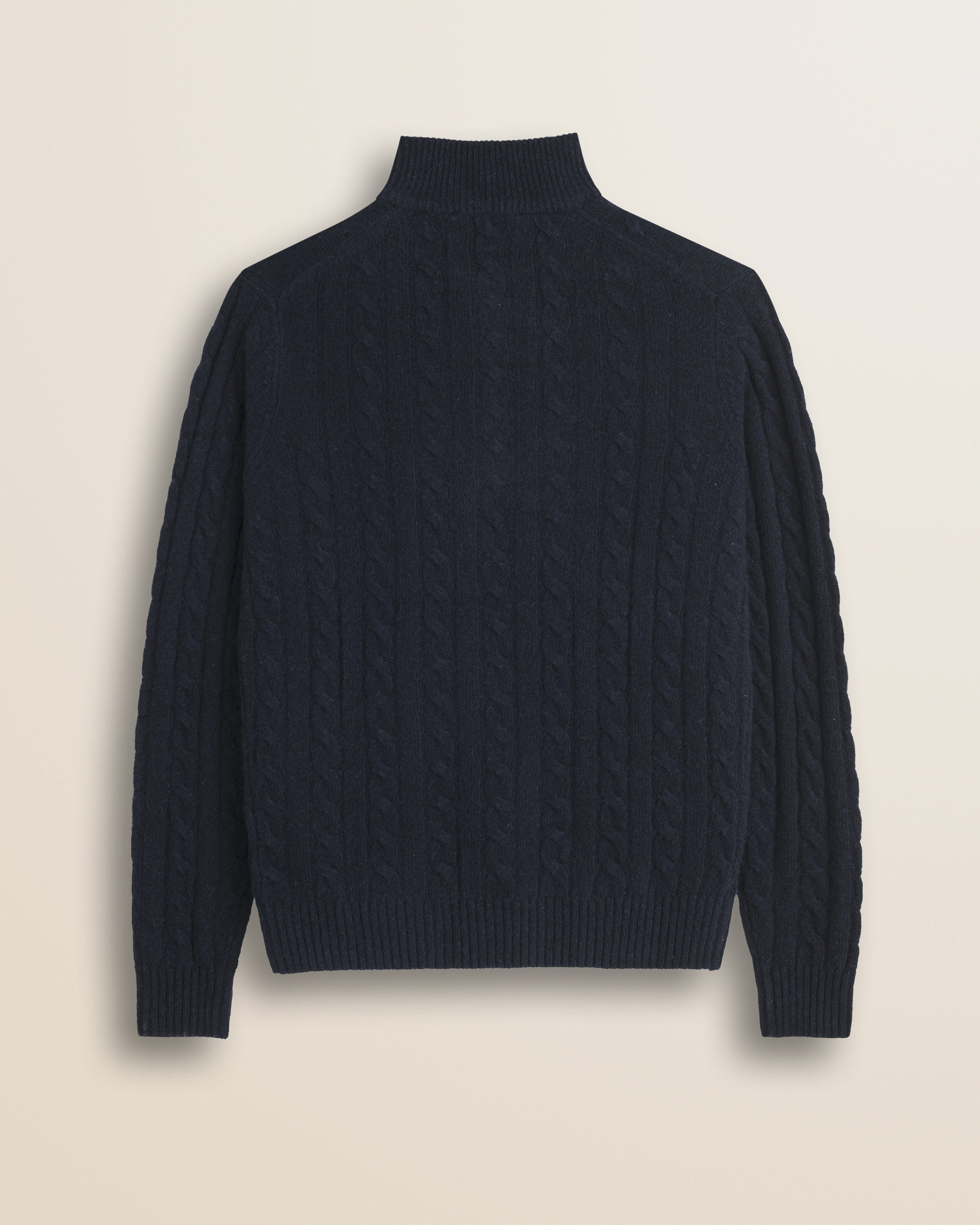 Maglione Mezza Zip a Trecce in Lambswool  retro - Navy Blue