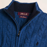 Maglione Mezza Zip a Trecce in Lambswool  dettaglio - Medium Blue