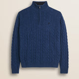 Maglione Mezza Zip a Trecce in Lambswool  fronte - Medium Blue