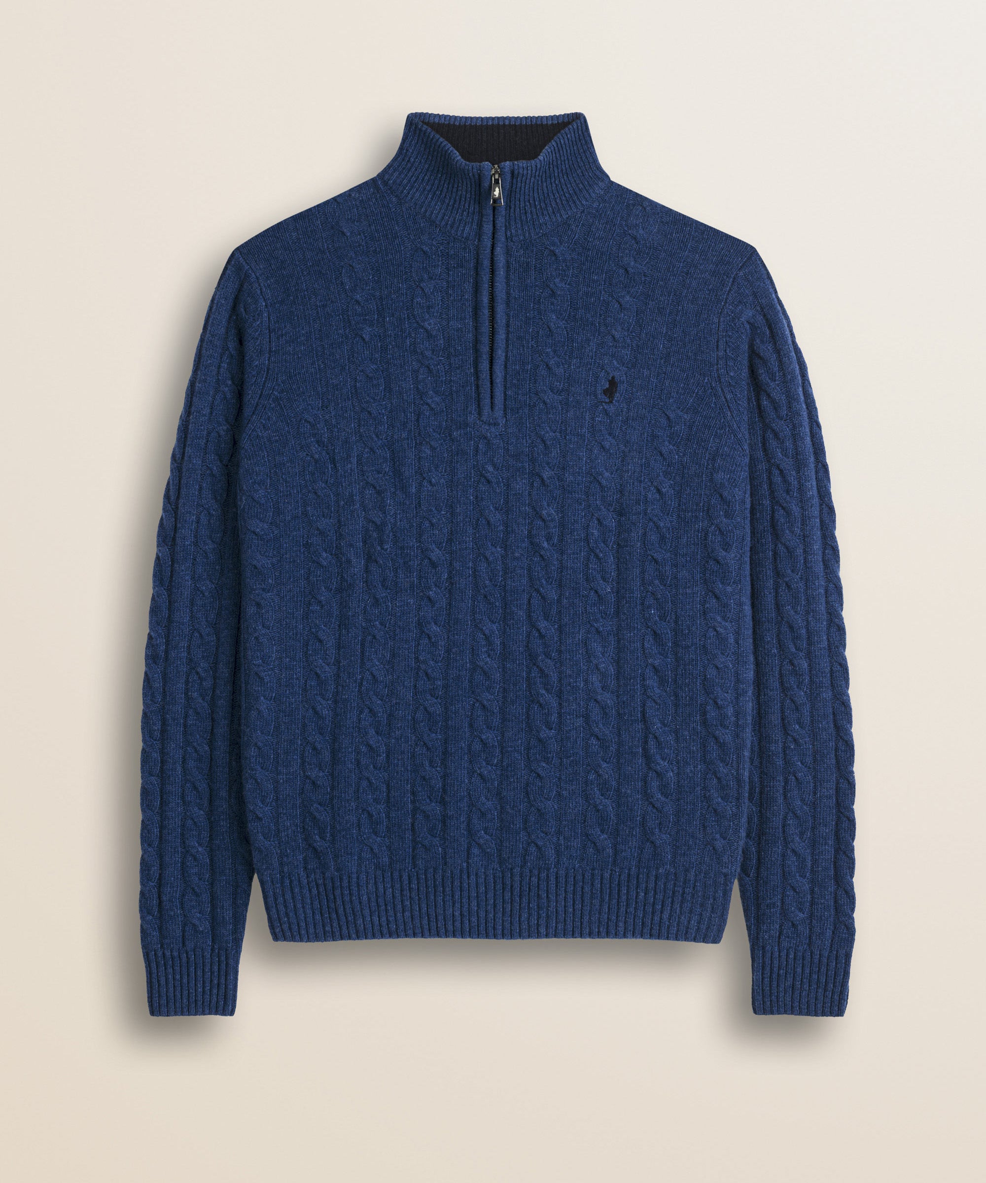 Maglione Mezza Zip a Trecce in Lambswool  fronte - Medium Blue