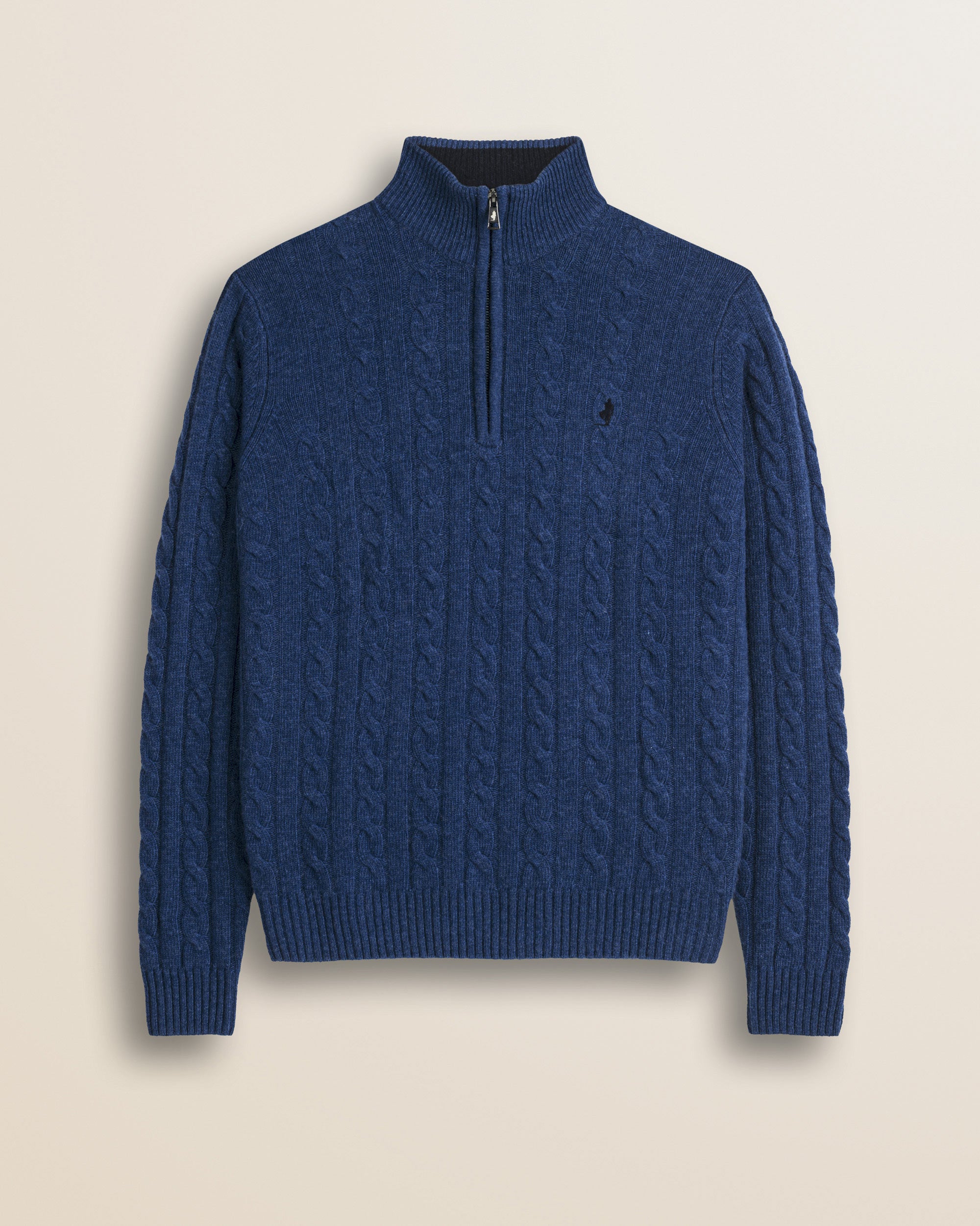 Maglione Mezza Zip a Trecce in Lambswool  fronte - Medium Blue