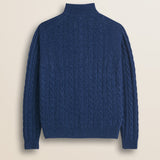 Maglione Mezza Zip a Trecce in Lambswool  retro - Medium Blue