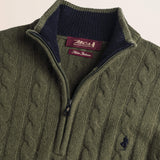 Maglione Mezza Zip a Trecce in Lambswool  dettaglio - Olive Night
