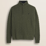 Maglione Mezza Zip a Trecce in Lambswool  fronte - Olive Night